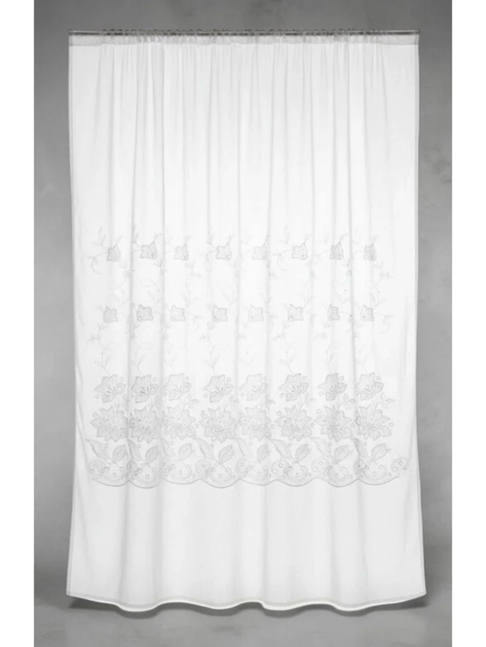 Vintage Victorian White Chiffon Embroidered Curtain Panel Country Cottage 56x82